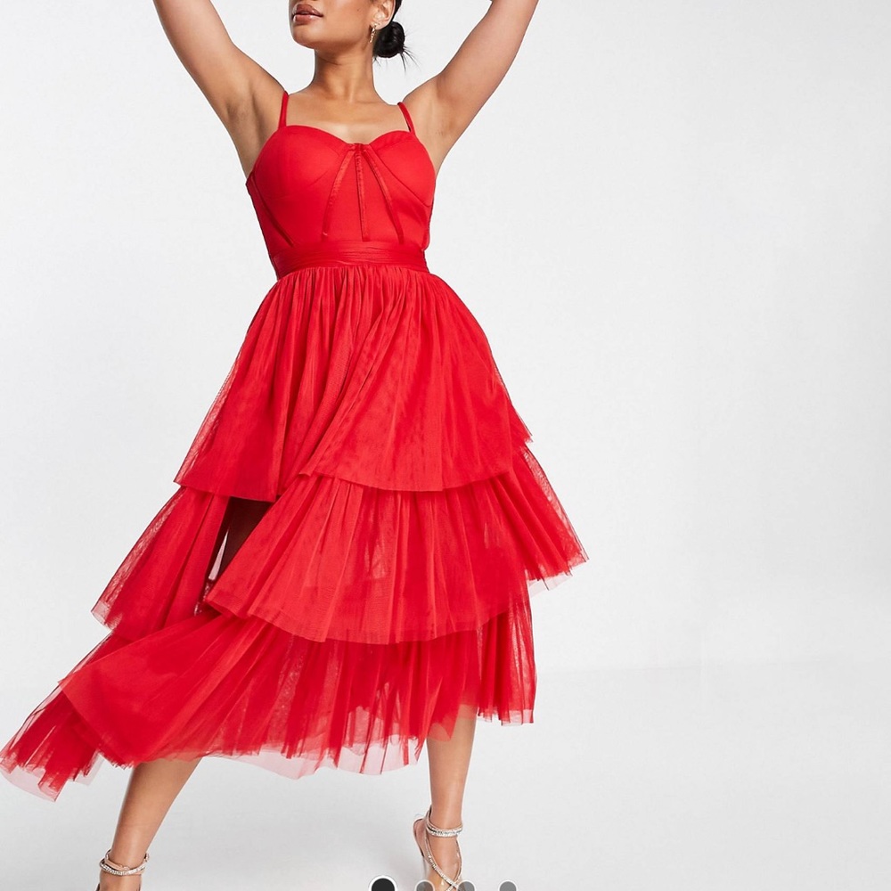 Corset Tiered Tulle midi dress